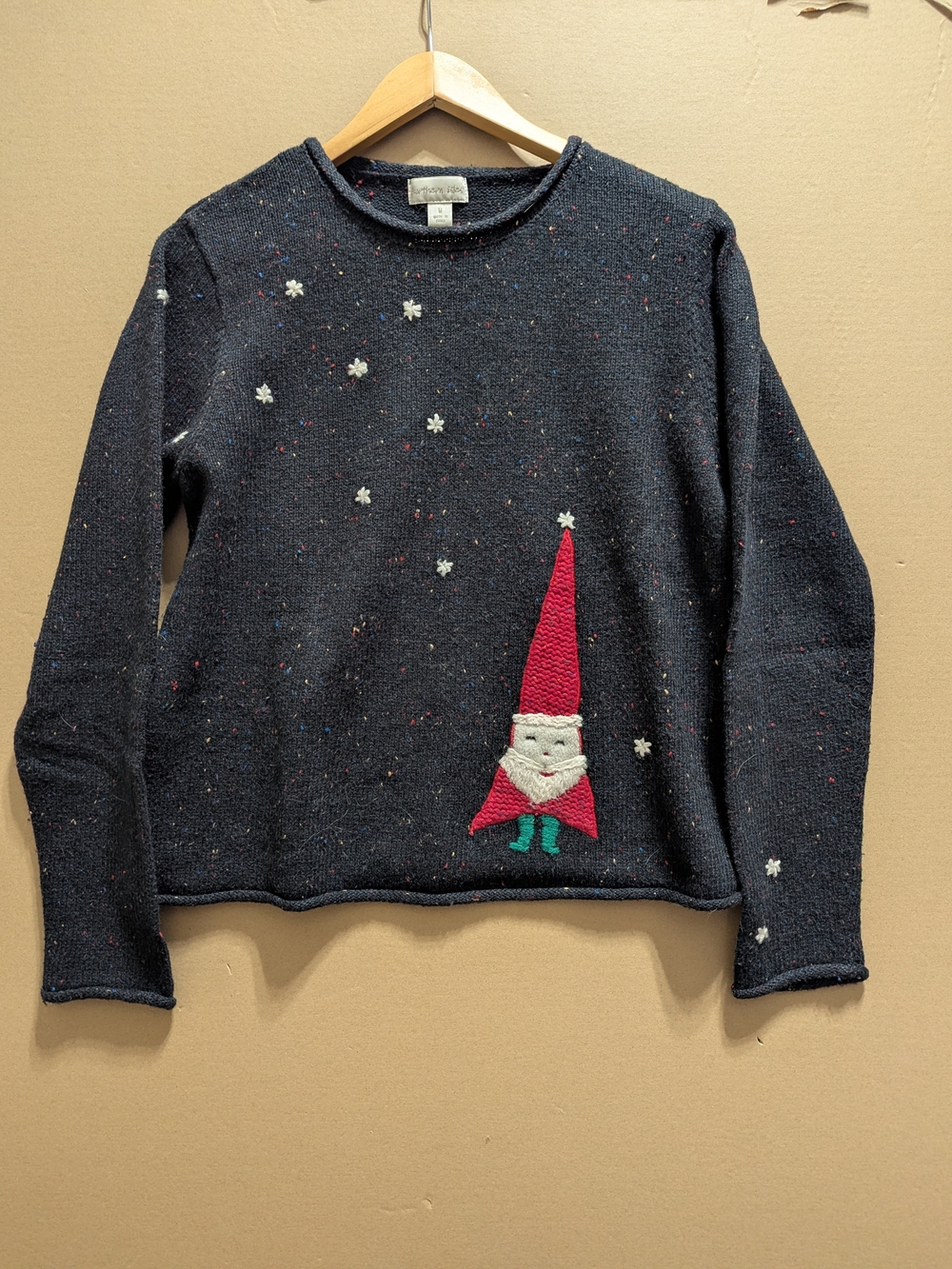 Northern Isles Vintage Holiday Sweater Gnome Santa Medium Black Knit Whimsical